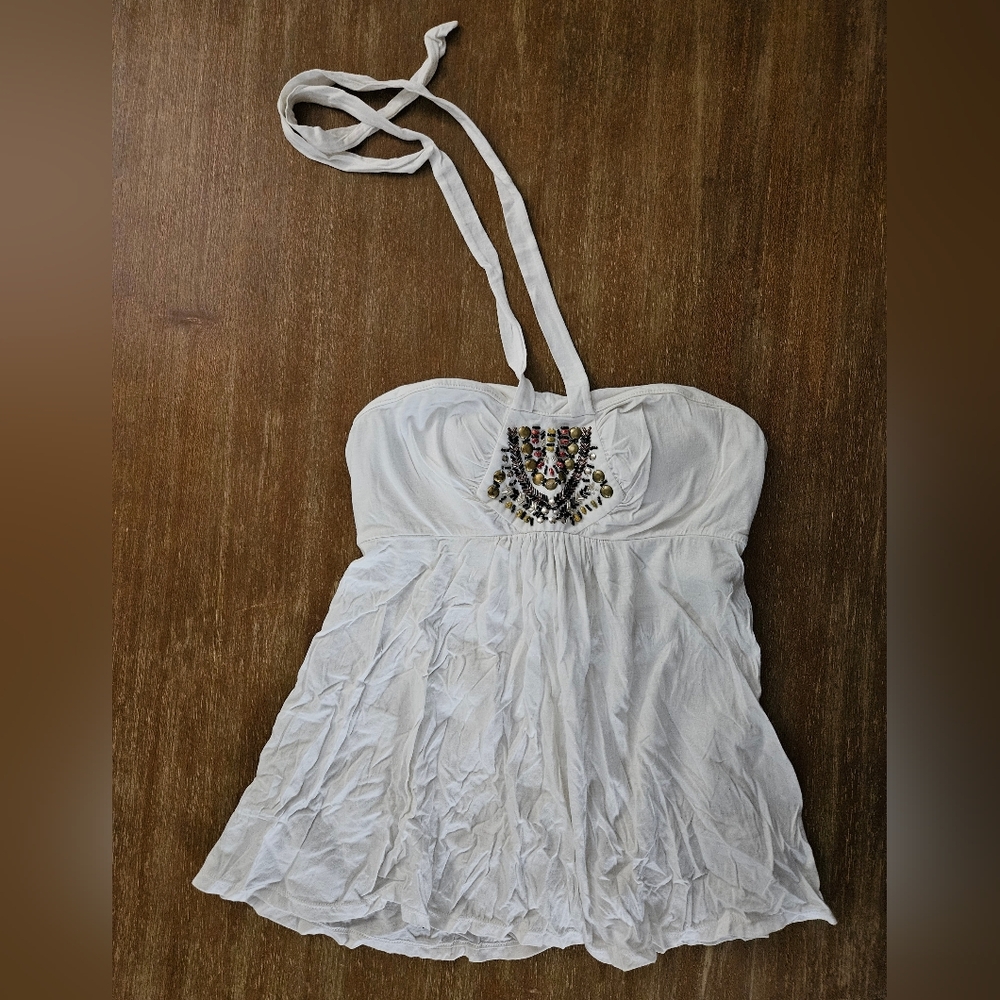 Victorias Secret White Halter Top with Beaded Detail Womens Size Small Tank Top